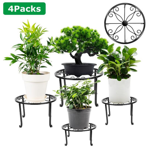 4Packs Iron Plotted Plant Stands Shelves Heavy Duty Round Flower Pot Holder Rack Home Yard Garden Patio Décor