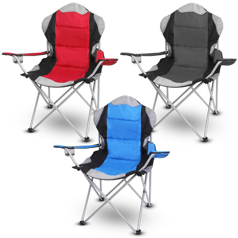 Foldable Camping Chair Heavy Duty Steel Lawn Chair Padded Seat Arm Back Beach Chair 330LBS Max Load with Cup Holder Carry Bag