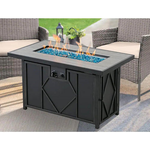 42-inch Outdoor Propane Gas Fire Pit Patio Table with Blue Fire Glass