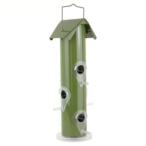 Outdoor Patio Garden 6-Perch Olive Green Metal Tube Bird Feeder