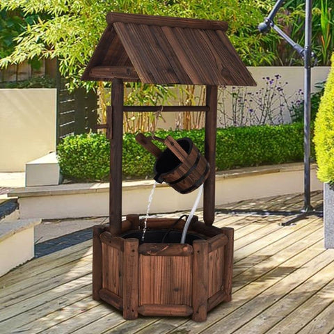 Outdoor Patio Garden Solid Wood Wishing Well Water Fountain with Pump