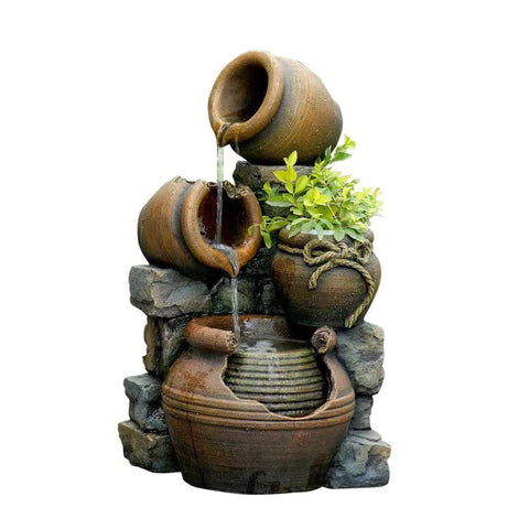 2-in-1 Outdoor Polyresin 15-Gallon Pouring Pots Water Fountain Planter