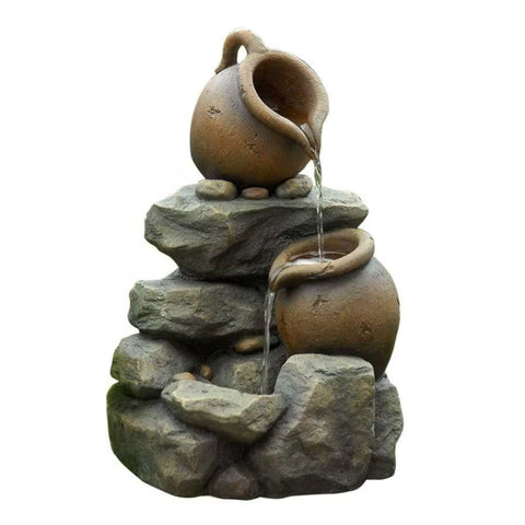 Outdoor Garden Polyresin Rock and Pitchers Waterfall Fountain with Pump