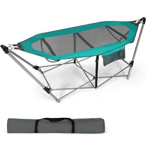 Green Portable Camping Foldable Hammock with Stand and Carry Case