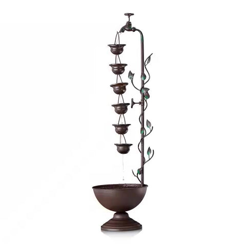 Outdoor Indoor 6-Tier Hanging Cups Water Fountain in Bronze Finish
