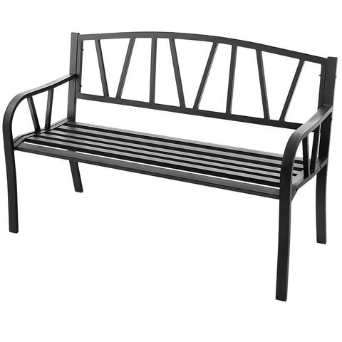 Black Metal 2-Person Outdoor Garden Bench with Armrest - 660 lbs. Max Weight