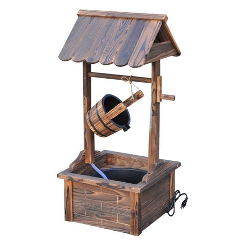 Outdoor Garden Solid Wood Wishing Well Water Fountain with Bucket and Pump