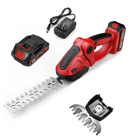 24V Cordless Handheld Grass Shear Hedge Trimmer with 90° Cutting Angle 2Pcs Replaceable Blades Electric Shrub Trimmer Hedge Cutter with Detachable Bat