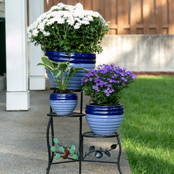 Set of 2 Same Jumbo Pot Holders, 7 x 8, COLORFUL FLOWERS with blue back,  BH