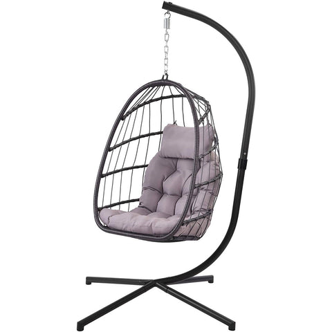 Grey Indoor/Outdoor Wicker Rattan Aluminum Frame Swing Egg Chair Hammock