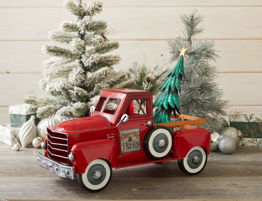 1pc Red Truck Christmas Decor Vintage Red Truck With Mini Christmas Tree  Ornaments, Handcrafted Old Metal Pickup Truck Car Model Decor For Christmas  T